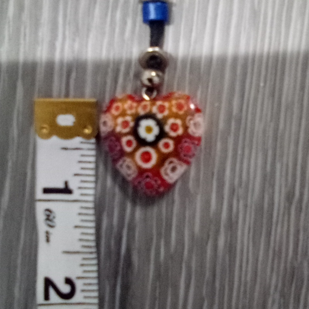 Vintage Floral Heart Glass Pendant on Slip Knot Cord - Picture 13 of 15
